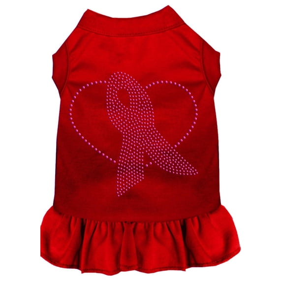 Pet Dog Cat Dress Rhinestone, "Pink Ribbon"