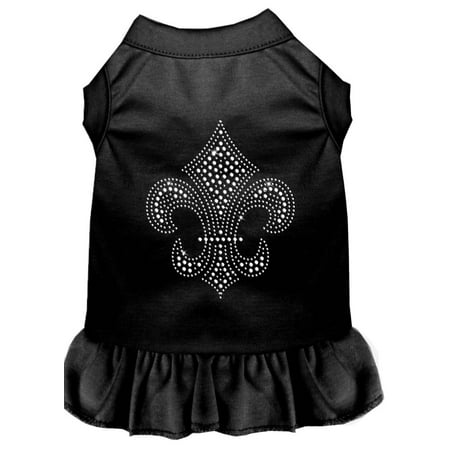 Pet Dog Cat Dress Rhinestone, "Silver Fleur De Lis"