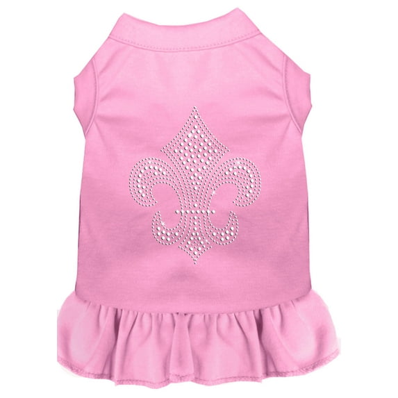 Pet Dog Cat Dress Rhinestone, "Silver Fleur De Lis"