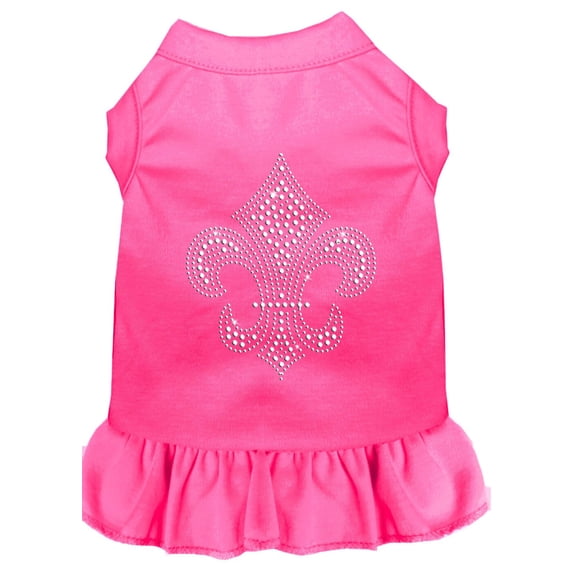 Pet Dog Cat Dress Rhinestone, "Silver Fleur De Lis"