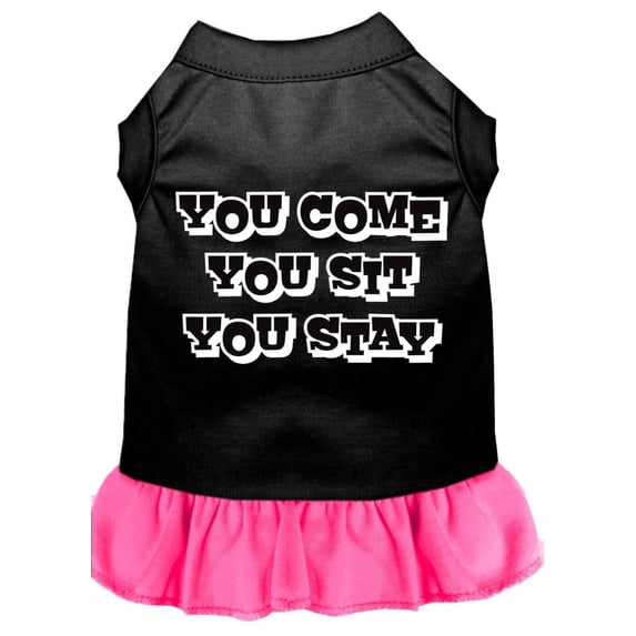 Pet Dog Cat Dress Screen Printed, "You Come, You Sit, You Stay"