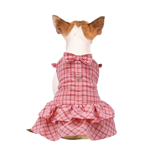 Pet Dog Cat Dresses with Leash, Small Animal Walking Dresses Clothes with Leash, Dog Plaid Pink Dress with Leash Dog Cat Puppy Rabbit Pet Harness and Leash for Small Medium Large Dog (M)