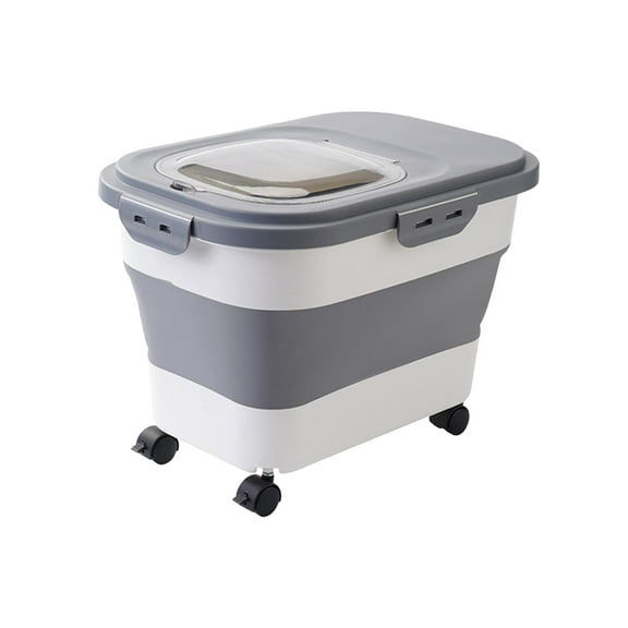 Pet Dog Cat Food Storage Container Dispenser Organizer with Wheels Rice Case Gray