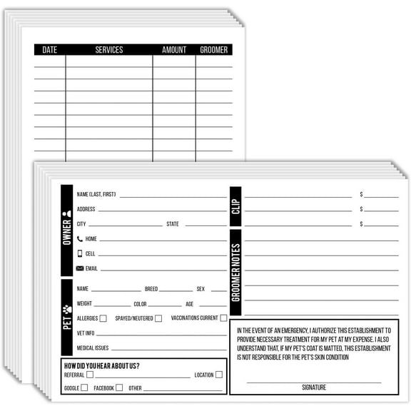 Pet, Dog, Cat Grooming Customer Information Card Client Contact Profile Record Cards | Printed on Premium Cardstock | 5 x 8 Inches | 50 per Pack
