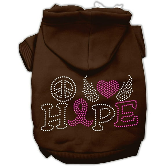 Pet, Dog Cat Hoodie Rhinestone, "Peace Love Hope Breast Cancer"