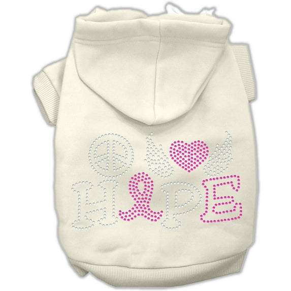 Pet, Dog Cat Hoodie Rhinestone, "Peace Love Hope Breast Cancer"