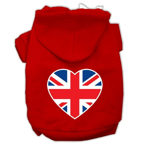 Mirage Pet British Flag Heart Screen Print Pet Hoodies Red Size XXL