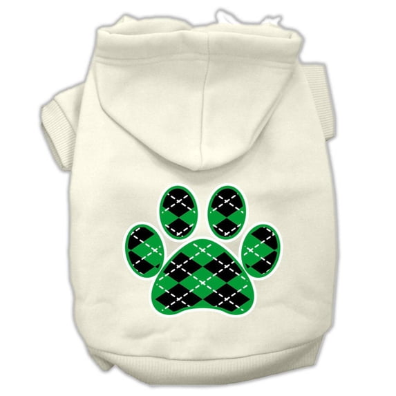 Pet Dog Cat Hoodie Screen Printed, "Green Argyle Paw"