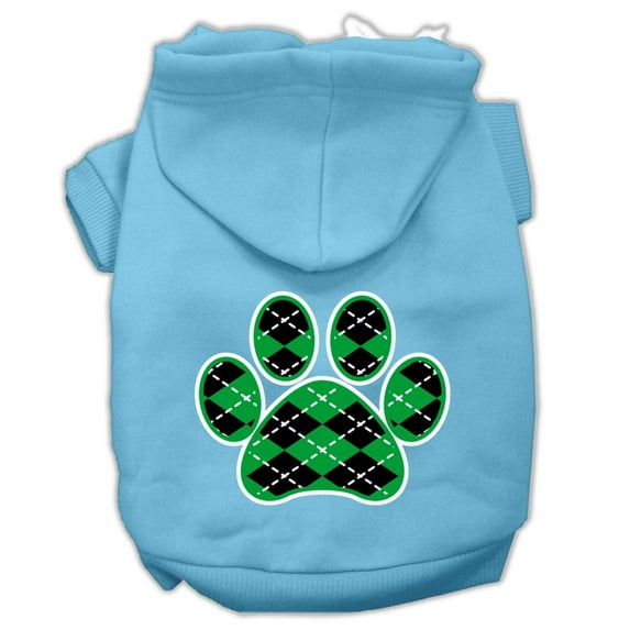 Pet Dog Cat Hoodie Screen Printed, "Green Argyle Paw"