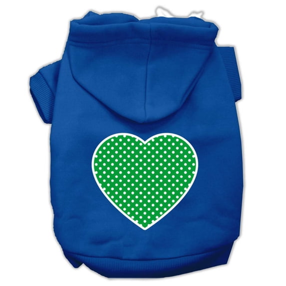 Pet Dog Cat Hoodie Screen Printed, "Green Swiss Dots Heart"