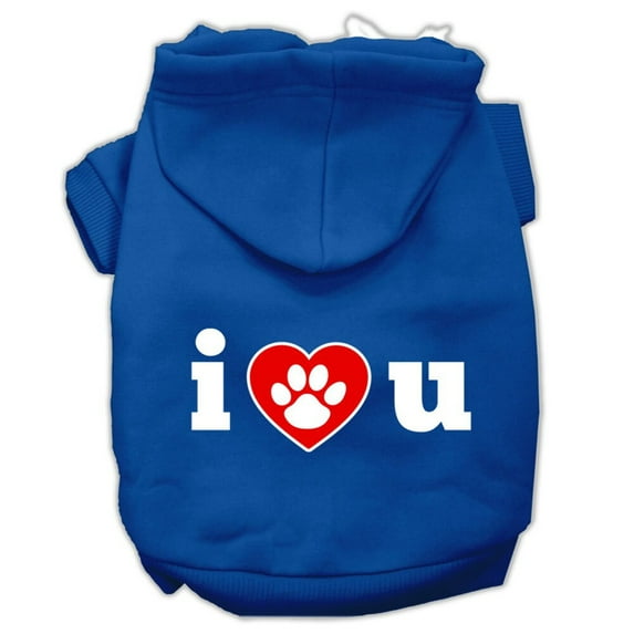 Pet Dog Cat Hoodie Screen Printed, "I Love U"