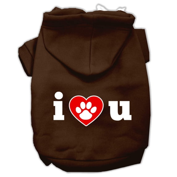Pet Dog Cat Hoodie Screen Printed, "I Love U"