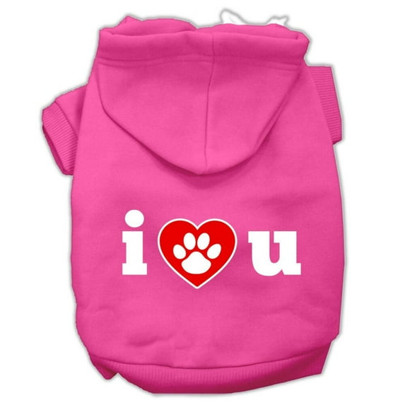 Pet Dog Cat Hoodie Screen Printed, "I Love U"