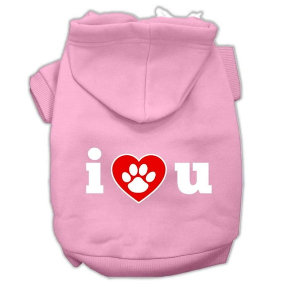 Pet Dog Cat Hoodie Screen Printed, "I Love U"