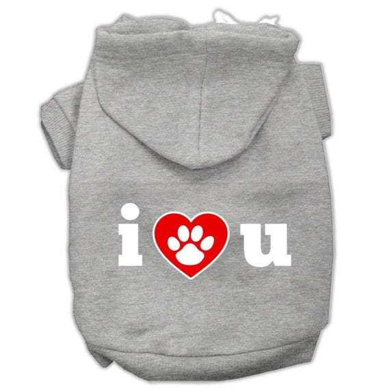 Pet Dog Cat Hoodie Screen Printed, "I Love U"