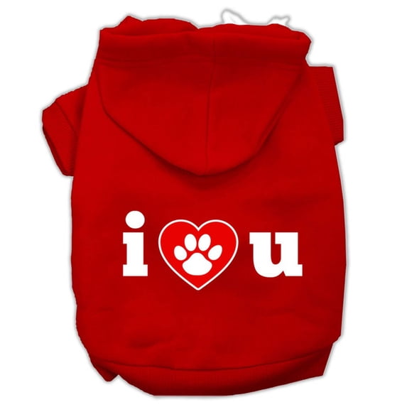 Pet Dog Cat Hoodie Screen Printed, "I Love U"
