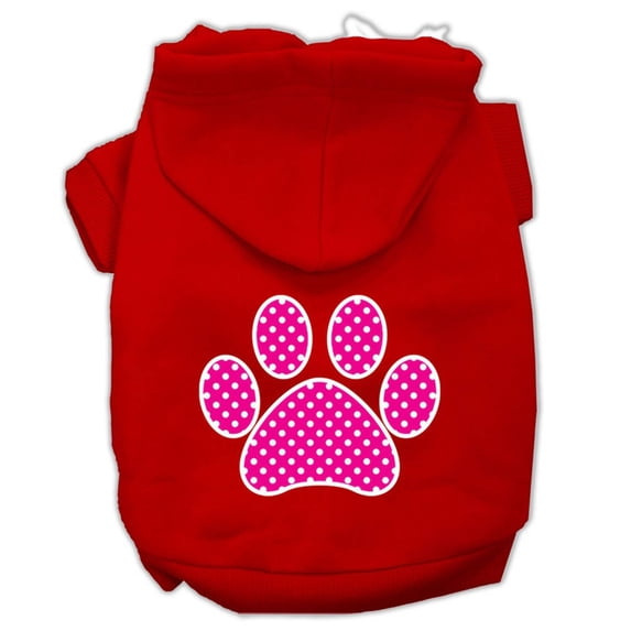 Pet Dog Cat Hoodie Screen Printed, "Pink Swiss Dots Paw"