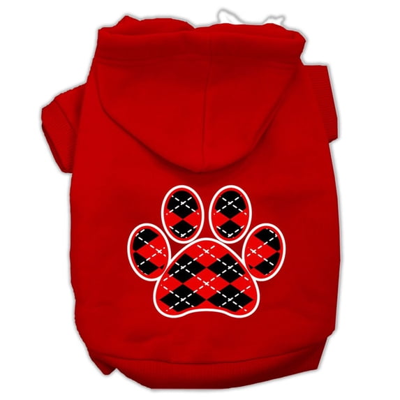 Pet Dog Cat Hoodie Screen Printed, "Red Argyle Paw"