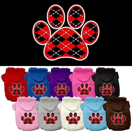 Pet Dog Cat Hoodie Screen Printed, "Red Argyle Paw"