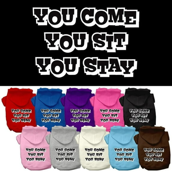 Pet Dog Cat Hoodie Screen Printed, "You Come, You Sit, You Stay"