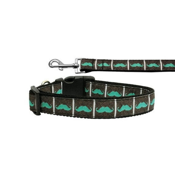 Pet Dog Cat Nylon Collar or Leash, "Aqua Moustaches"
