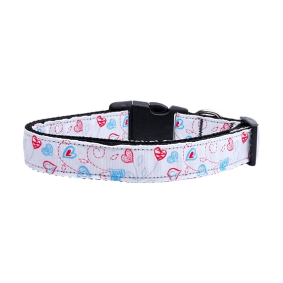 Pet Dog Cat Nylon Collar or Leash, "Patriotic Crazy Hearts"