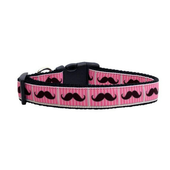 Pet Dog Cat Nylon Collar or Leash, "Pink Striped Moustache"