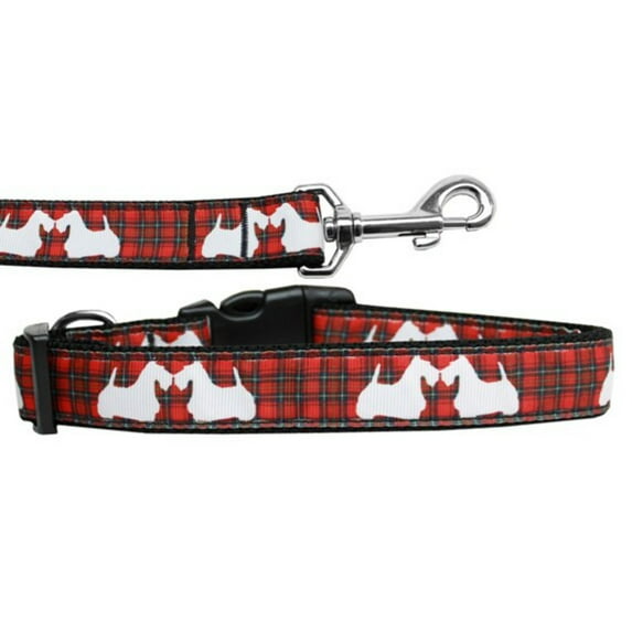 Pet Dog Cat Nylon Collar or Leash, "Red Plaid Scotty Pups"