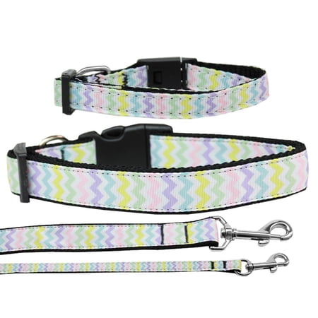 Pet Dog Cat Nylon Collar or Leash, "Spring Chevron"