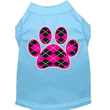 Pet Dog  Cat Shirt Screen Printed, "Argyle Paw Pink"