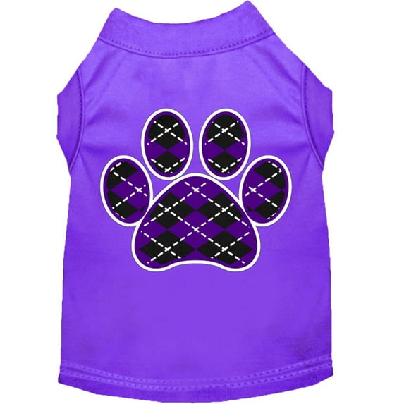 Pet Dog Cat Shirt Screen Printed, "Argyle Paw Purple"