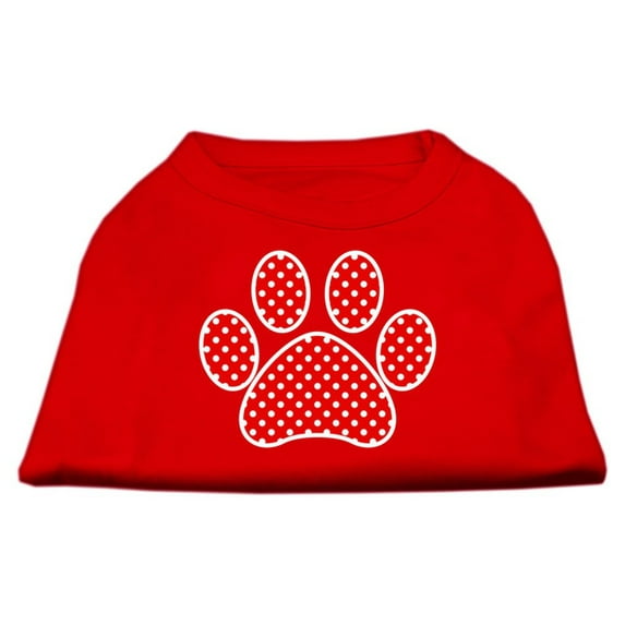 Pet Dog Cat Shirt Screen Printed, "Swiss Dots Red Paw"