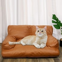 Pet Dog Cat Sofa Vintage，Leather Rectangle Pet Sofa Bed，PU Leather Dog Cat Pet Sofa Couch Chair ，Soft Pet Furniture for Small Medium Cats and Dogs，Home Pet Library Sofa Cat Puppy Faux Leather Couch