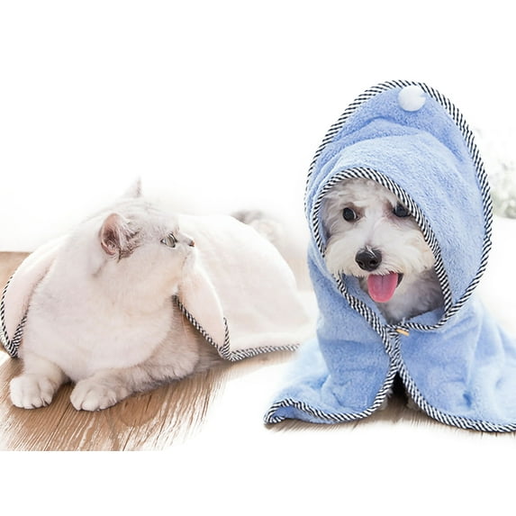 Pet Dog Cat Towel Puppy Cartoon Bath Towel Multifunction Absorbent Large Bathrobe Warm Blanket, Blue, Mediumm