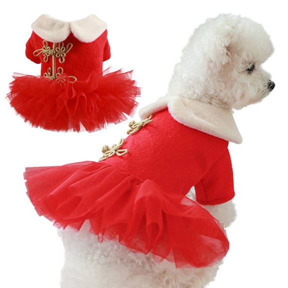 Pet Dog Christmas Dress Red Chinese Style Dress for Small Dogs Winter Dog Tutu Dress Pet Puppy Clothes Outfit Apparel