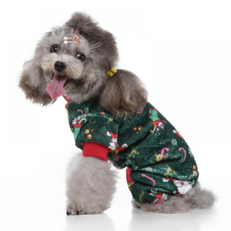 Pet Dog Christmas Pajamas Flannel Cold Weather Jumpsuit for Small And Medium Dogs Green XL