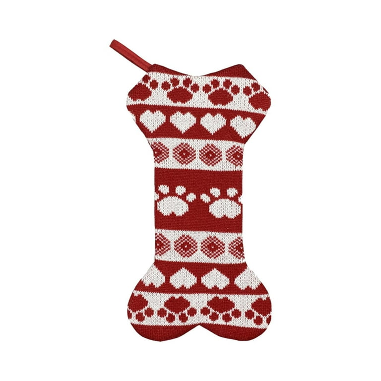 Pet Dog Christmas Stockings Burlap Plaid Holiday Hanging Bone