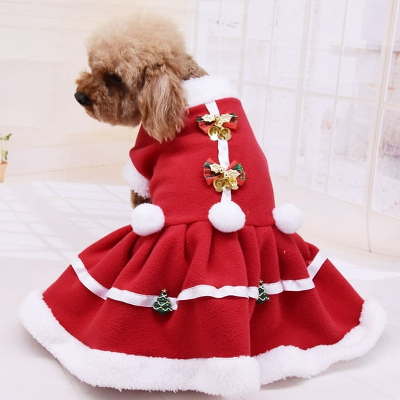 Pet Dog Christmas Winter Warm Clothes Costume Red Dress Puppy Fleece Skirt