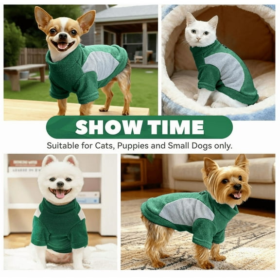 Pet Dog Classic Knitwear Sweater Fleece Coat Soft Thickening Warm Pup Dogs Shirt Winter Pet Dog Cat Clothes Soft Puppy Customes Clothing for Small Dogs - Green, M