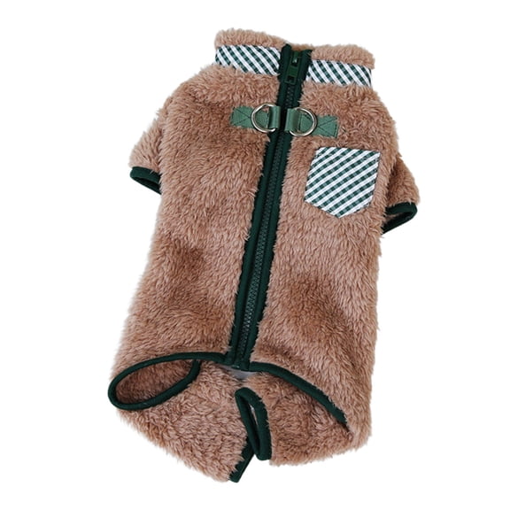 Pet Dog Clothes Solid Color Zipper Dog Sweater Soft Thickening Thermal Warm Dogs Shirt with Rope Buckle,Brown,XS