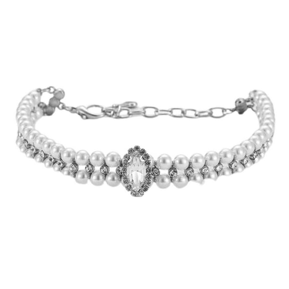 Pet Dog Collar Inlaid Rhinestone Jewelry Accessories Anti-fade Fashion Dog Kitten Faux Pearls Necklace for Cats Kitty Girls and Small Dogs