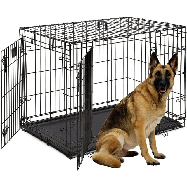 XL Pet Crate, 48Inch Double Door Folding Kennel, Removable LeakProof
