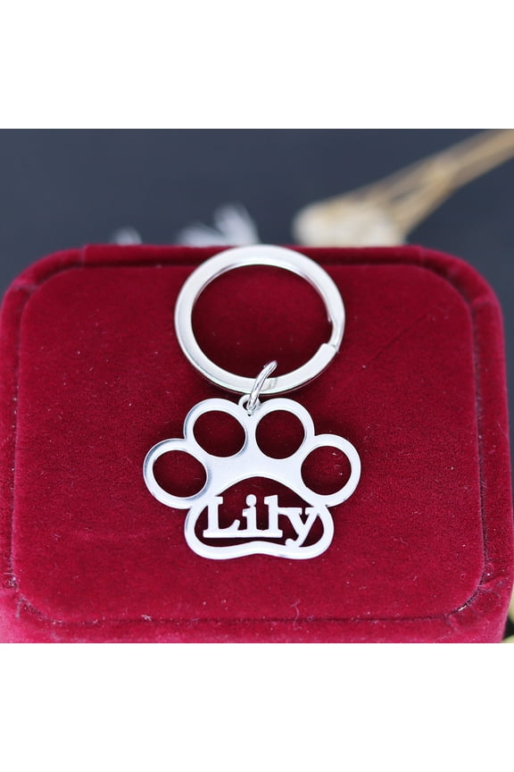 Pet Dog Custom Name Keychain Stainless Steel Footprint Pendant Keyring Memorial Accessories DIY Jewelry Gifts Key Chains