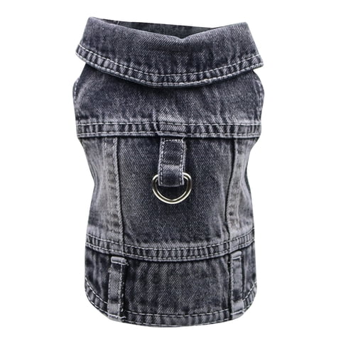 Pet Dog Denim Jacket with Leash Attachment, Black, XS Size - Stylish Jean Coat for Small Dogs, Comfortable Denim Outerwear for Daily Walks, Outdoor Adventures, Casual Wear
