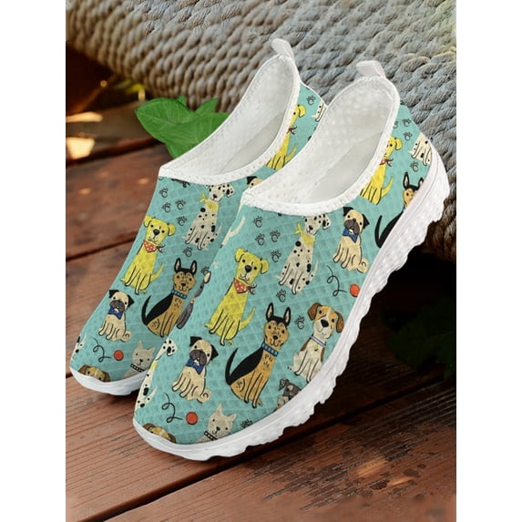 Pet Dog Design Loafers Cartoon Animal Print Summer Comfortable Women's Footwear Mesh Shoes Zapatos Planos De Mujer