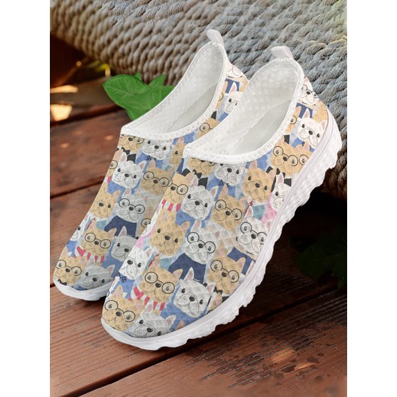 Pet Dog Design Loafers Cartoon Animal Print Summer Comfortable Women's Footwear Mesh Shoes Zapatos Planos De Mujer
