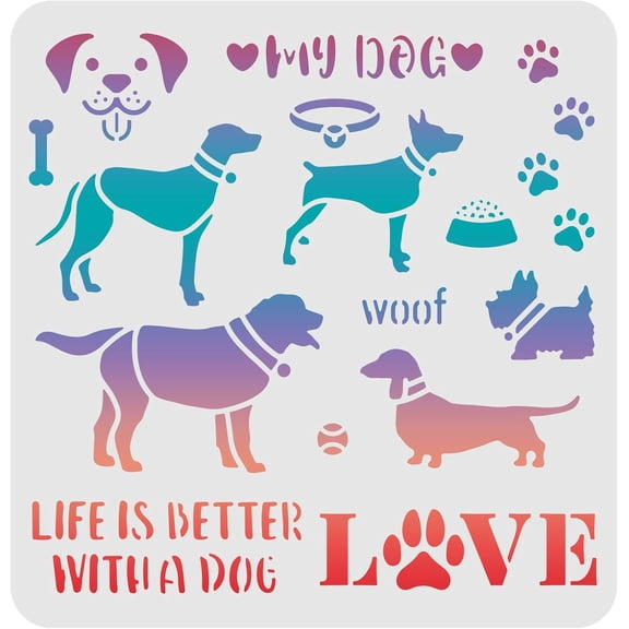 Pet Dog Drawing Painting Stencils Templates (11.8x11.8 inch) Life is Better with a Dog Plastic Square Reusable Stencils