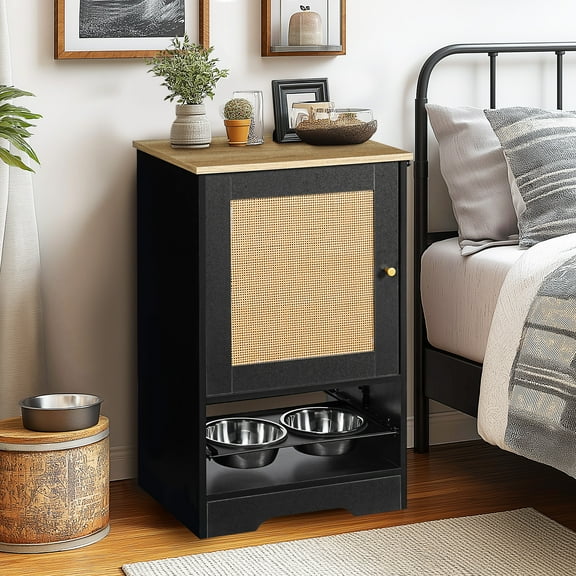 Pet Dog Food Station With 2 Pull Out Bowls, Pull Out Elevated Design Dog Bowls, Multi-functional Pet Toy Storage Organizer Cabinet For Feeding Watering Pet Supplies