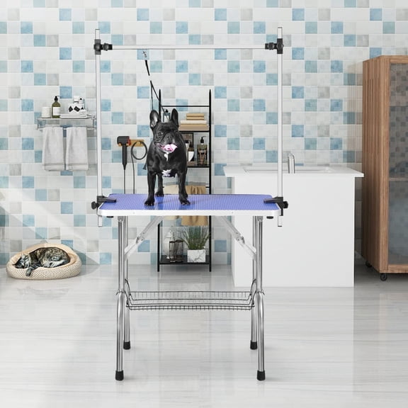 Pet Dog Grooming Table Foldable,Heavy Duty Foldable Pet Grooming Table with Arm & Noose & Mesh Tray, Maximum Capacity Up to 330lbs, 36inch, Blue