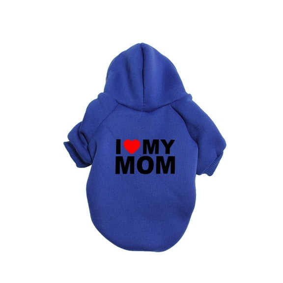 Pet Dog Hoodie Sweatshirt For Small & Medium Dogs, Autumn Winter Warm Clothing With "I Love My Mom" Print, Blue Xl 1Pc